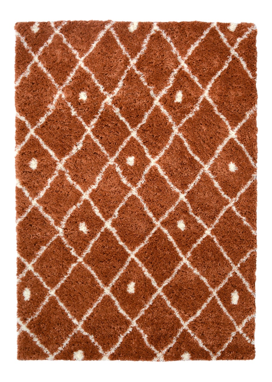 Homemaker Terracotta Snug Shaggy Diamond Rug