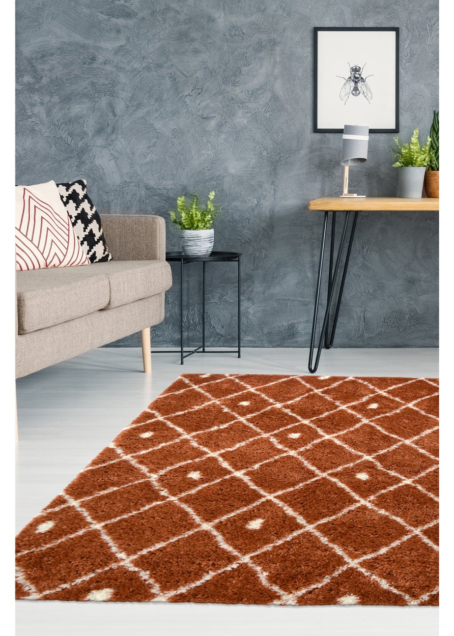 Homemaker Terracotta Snug Shaggy Diamond Rug