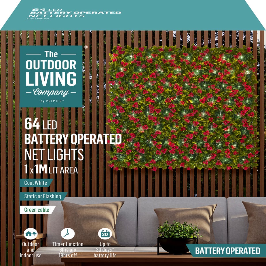 Premier Decorarions 64 Cool White Battery Operated Net Lights