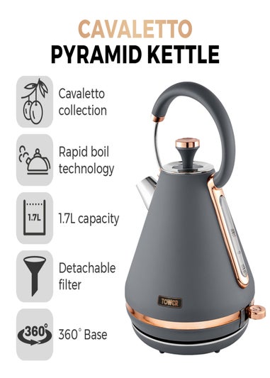 Tower Cavaletto 3KW 1.7 Litre Pyramid Kettle Grey & Rose Gold