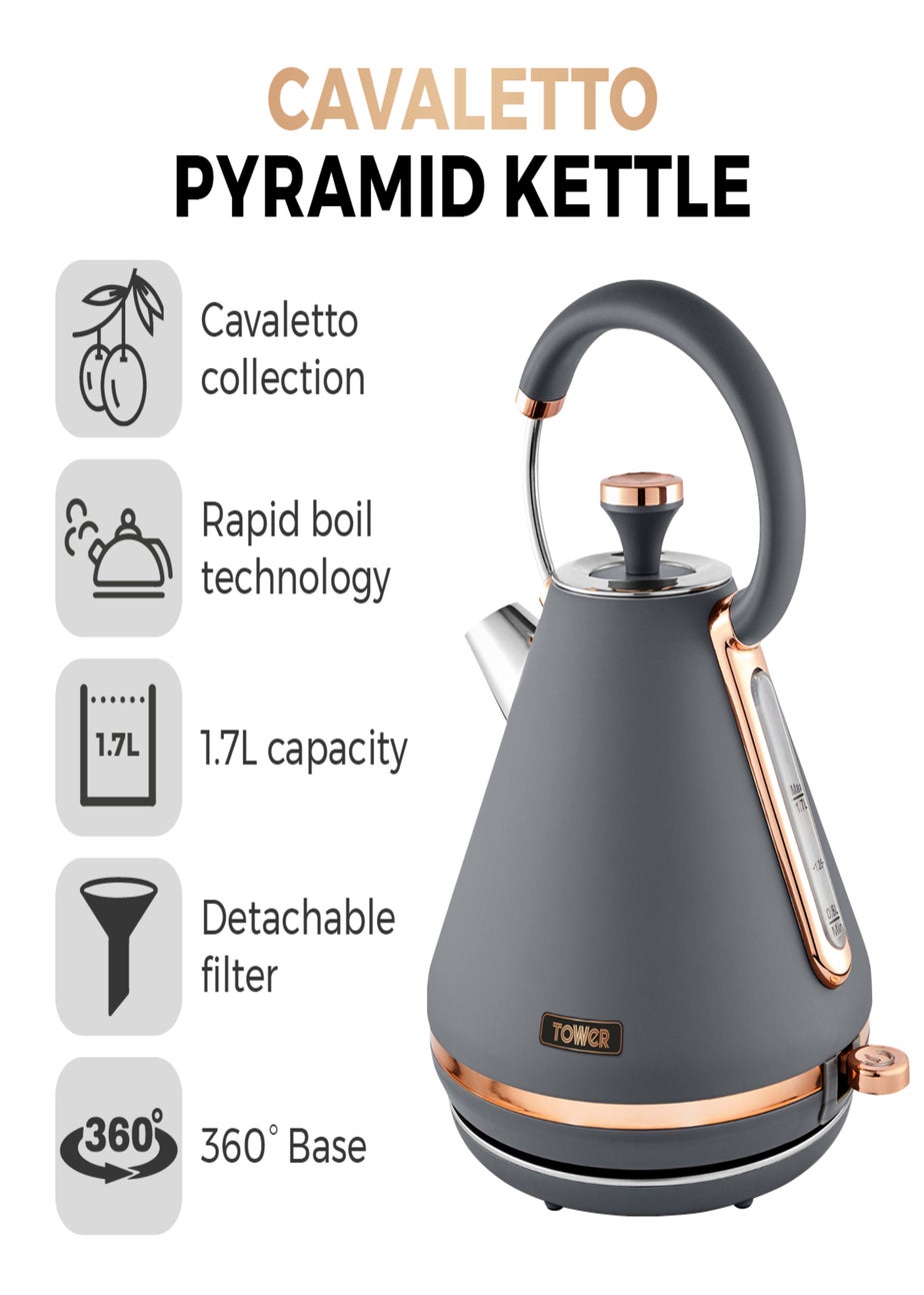 Tower Cavaletto 3KW 1.7 Litre Pyramid Kettle Grey & Rose Gold