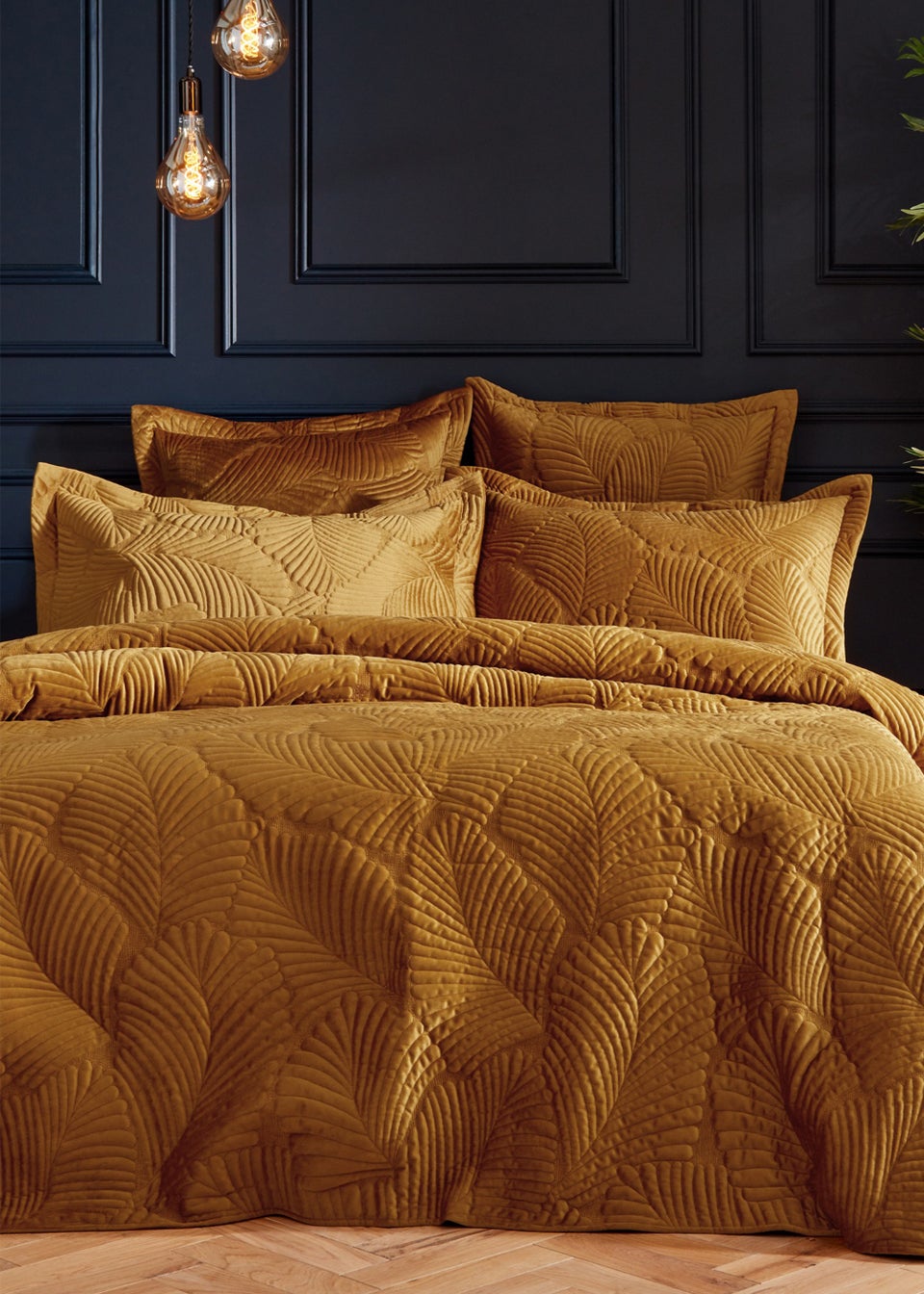 Paoletti Palmeria Quilted Velvet Duvet Cover Set Gold