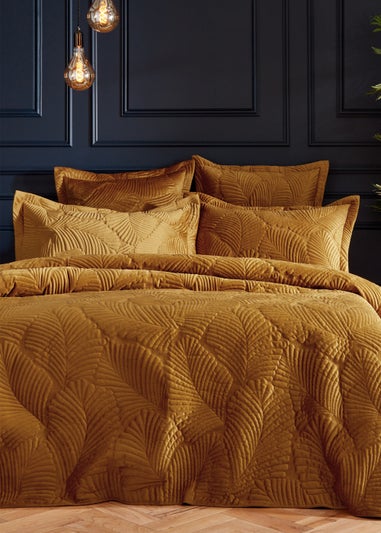 Paoletti Palmeria Quilted Velvet Duvet Cover Set Gold