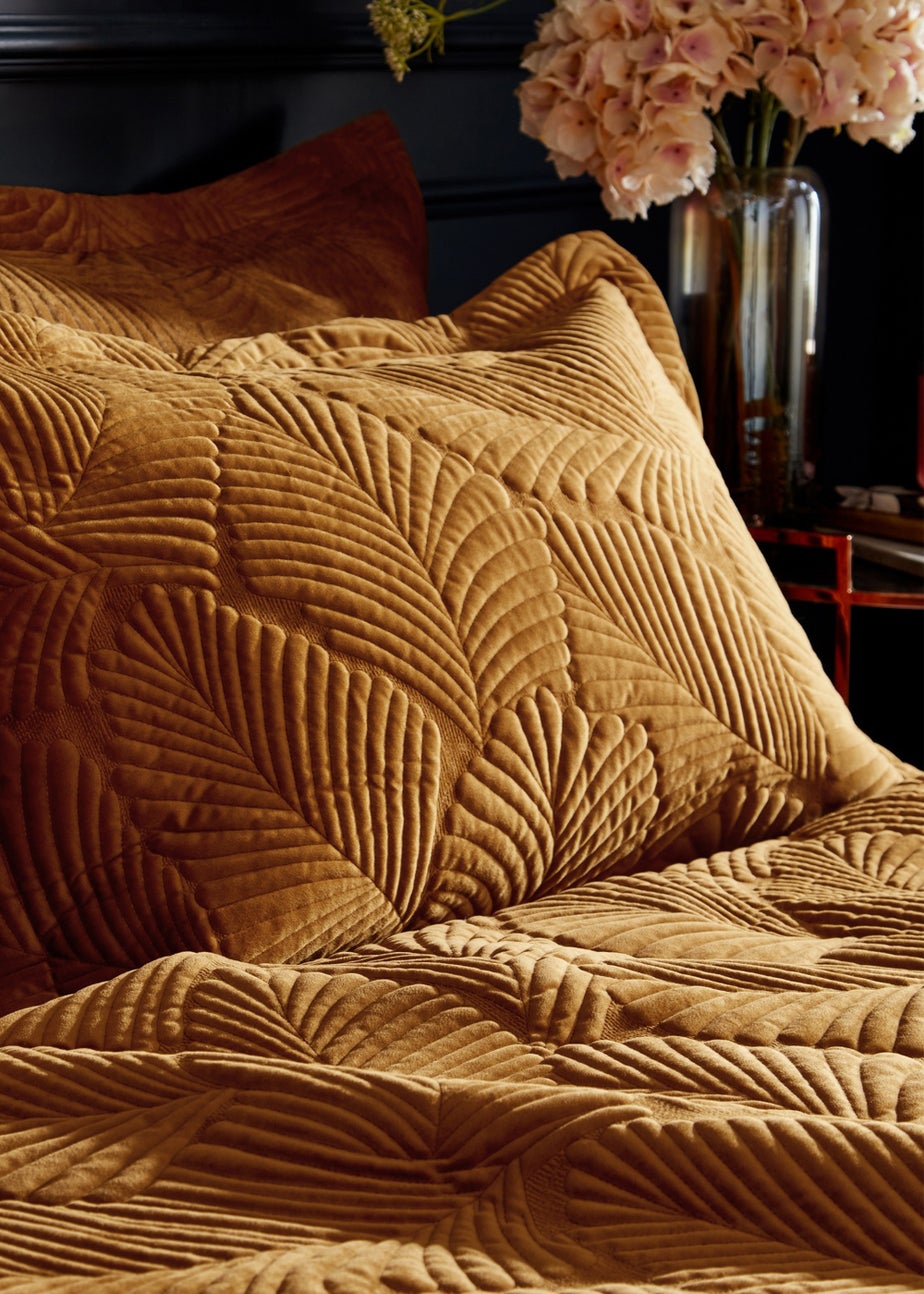 Paoletti Palmeria Quilted Velvet Duvet Cover Set Gold
