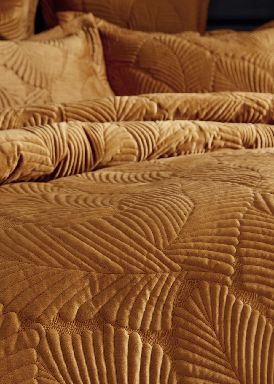 Paoletti Palmeria Quilted Velvet Duvet Cover Set Gold