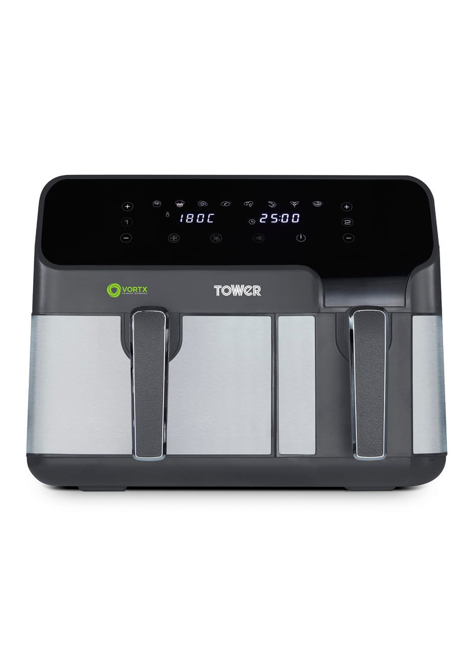Tower Vortx Eco Duo Basket Air Fryer Grey Digital 5.2L + 3.3L
