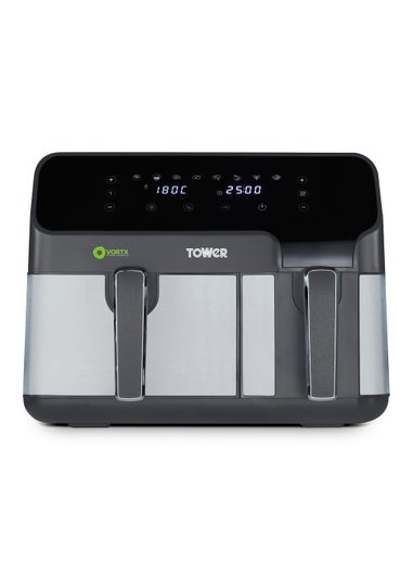 Tower Vortx Eco Duo Basket Air Fryer Grey Digital 5.2L + 3.3L