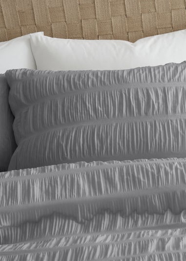 Catherine Lansfield Seersucker Duvet Cover Set Grey