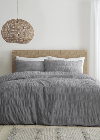 Catherine Lansfield Seersucker Duvet Cover Set Grey