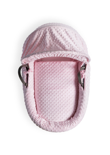 Clair de Lune Pink Dimple Grey Wicker Moses Basket