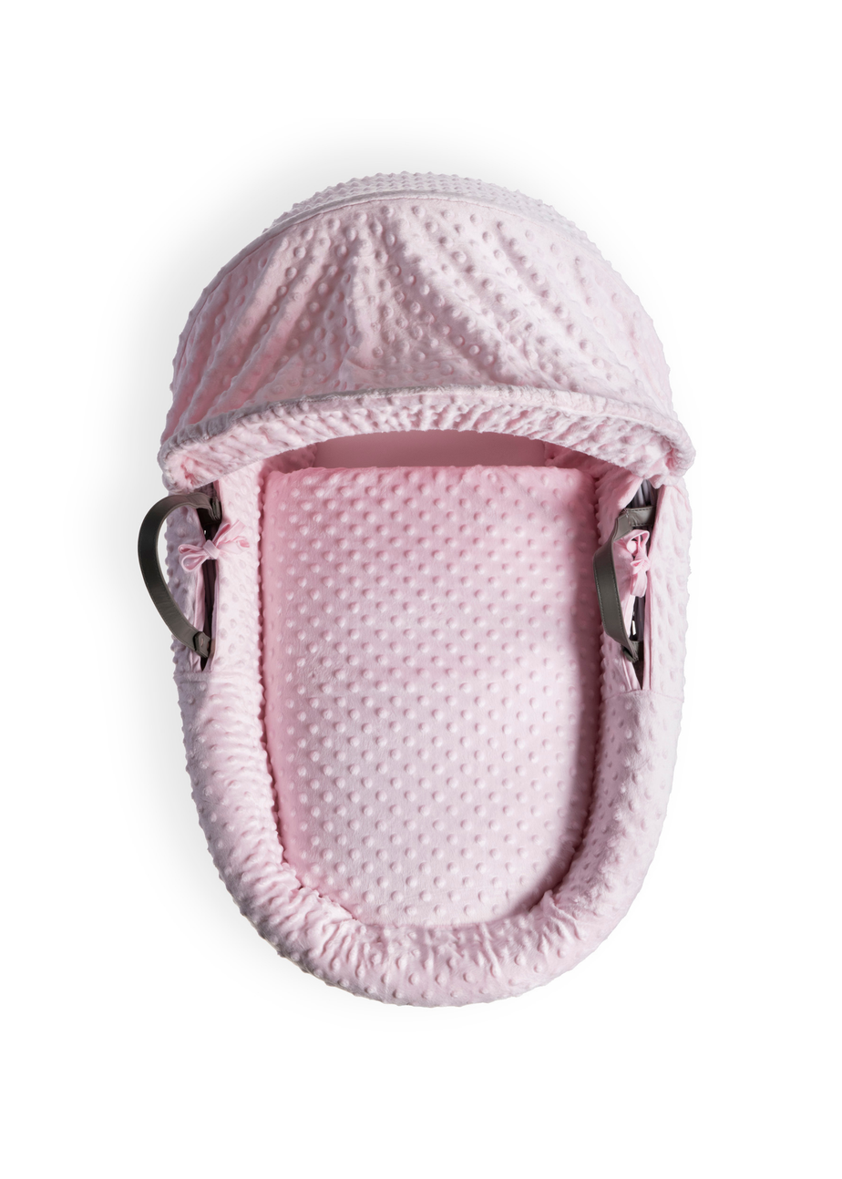 Clair de Lune Pink Dimple Grey Wicker Moses Basket