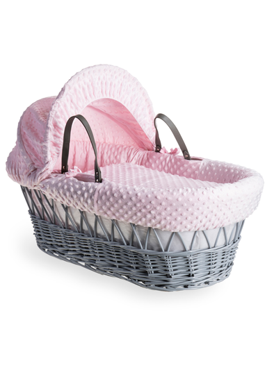 Clair de Lune Pink Dimple Grey Wicker Moses Basket