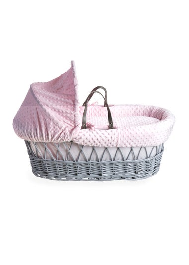 Clair de Lune Pink Dimple Grey Wicker Moses Basket