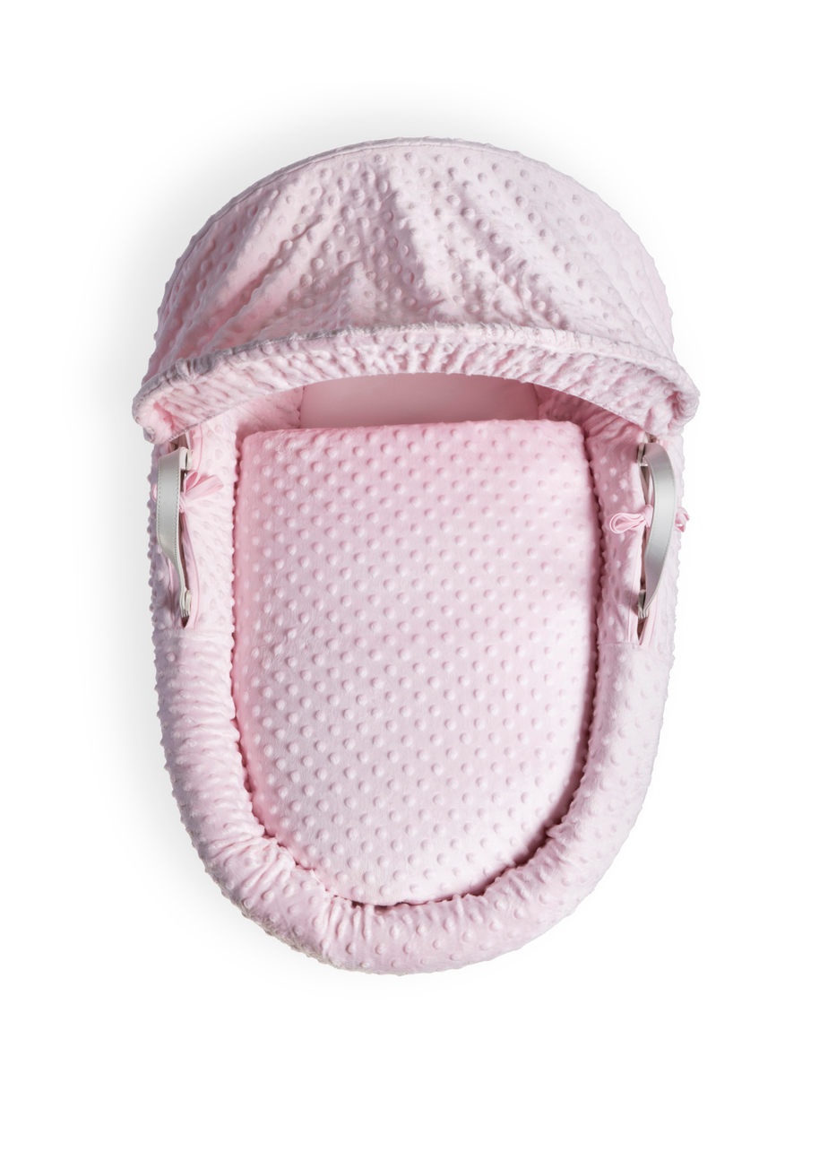 Clair de Lune Pink Dimple White Wicker Moses Basket