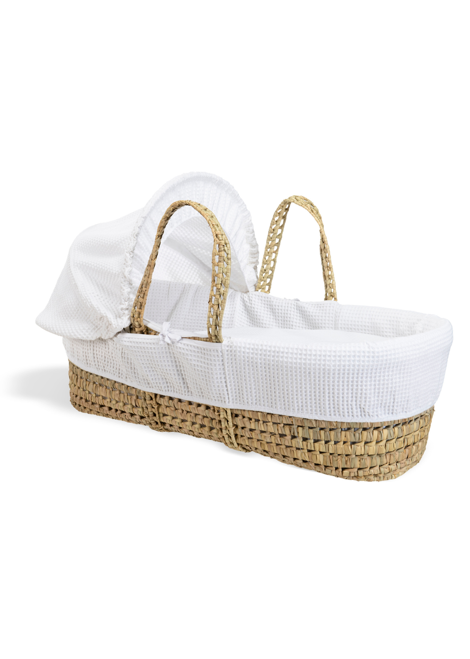 Clair de Lune White Waffle Palm Moses Basket