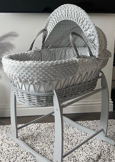 Clair de Lune Grey Waffle Wicker Moses Basket with Deluxe Rocking Stand