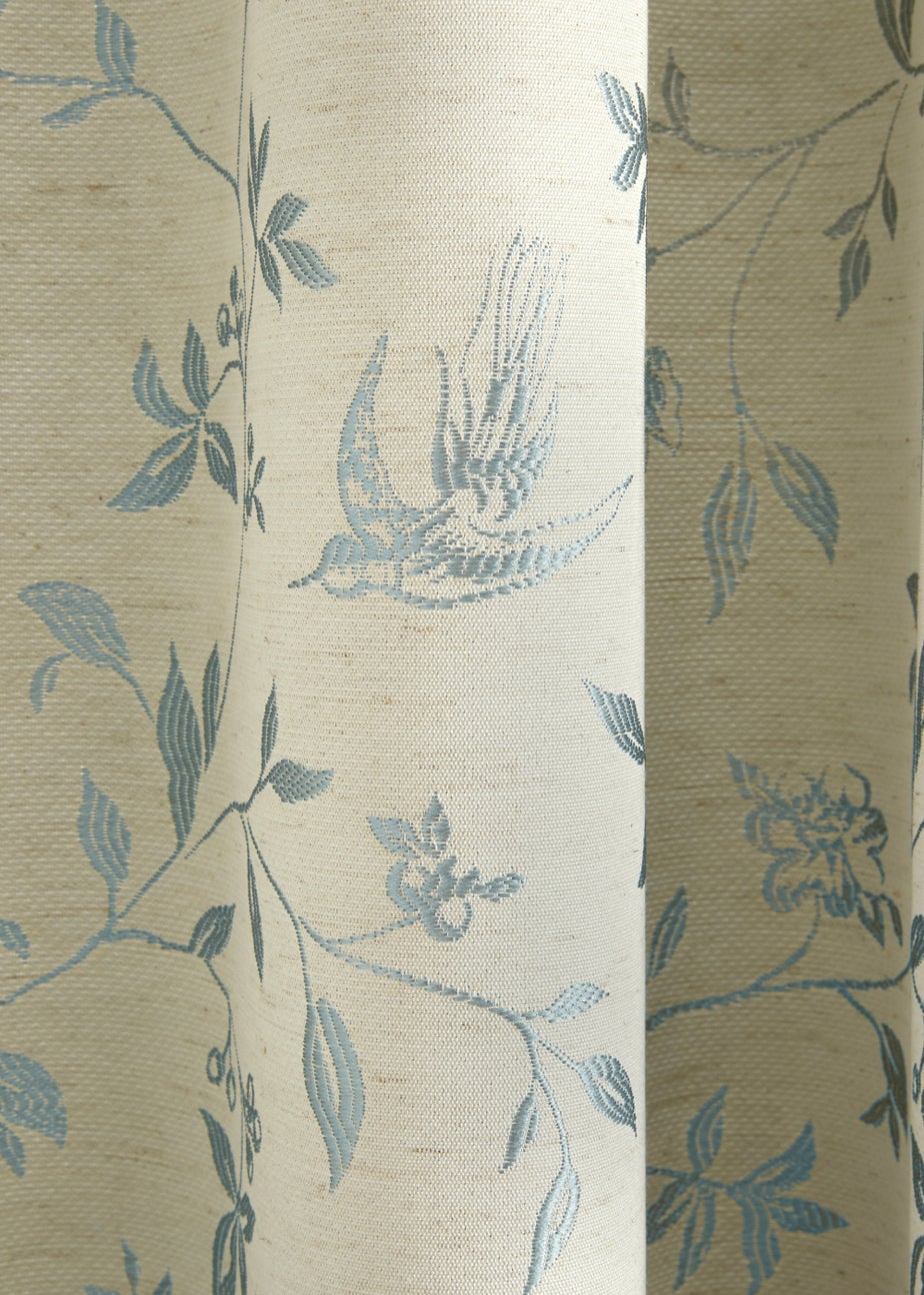 Curtina Bird Trail Jacquard Blue Pencil Pleat Curtains