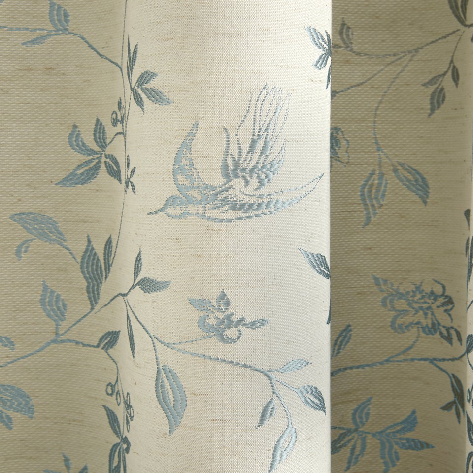 Curtina Bird Trail Jacquard Blue Pencil Pleat Curtains
