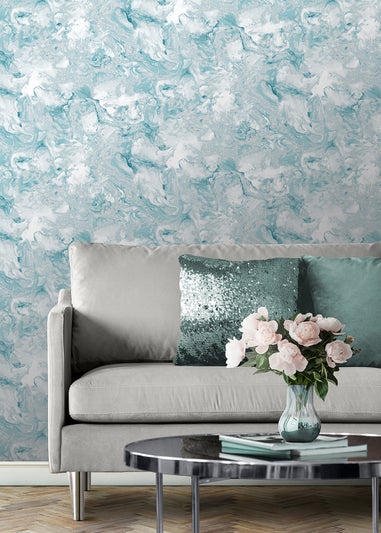 Muriva Elixir Marble Teal Wallpaper