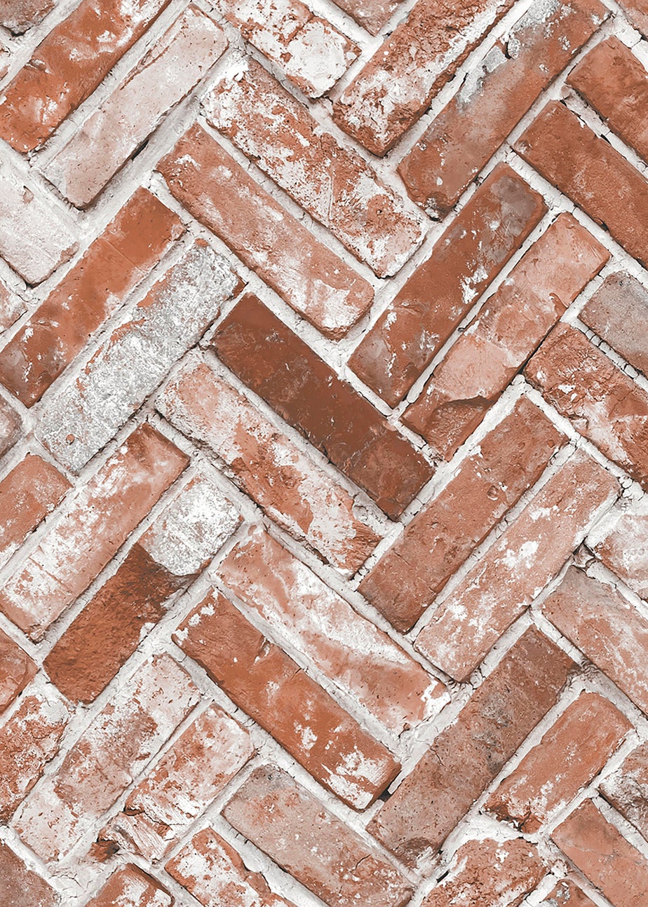 Muriva Herringbone Brick Red Wallpaper