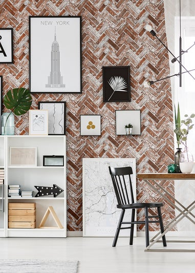 Muriva Herringbone Brick Red Wallpaper