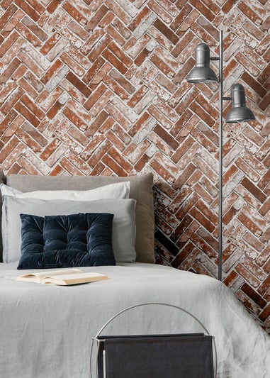 Muriva Herringbone Brick Red Wallpaper