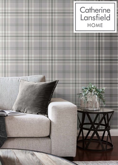 Catherine Lansfield Kelso Check Light Grey Wallpaper