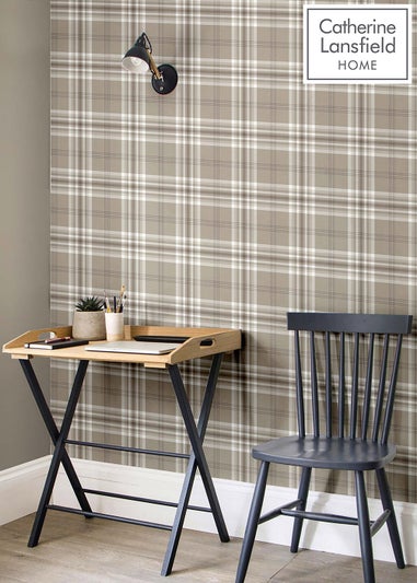 Catherine Lansfield Kelso Check Mushroom Wallpaper