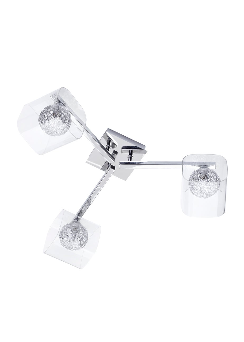 Veneto 3 Light Wire Globe with Glass Shade Semi Flush Ceiling Light (55cm x 55cm x 22cm)