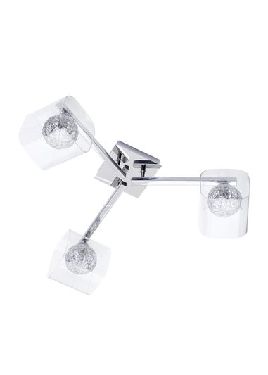 Veneto 3 Light Wire Globe with Glass Shade Semi Flush Ceiling Light (55cm x 55cm x 22cm)