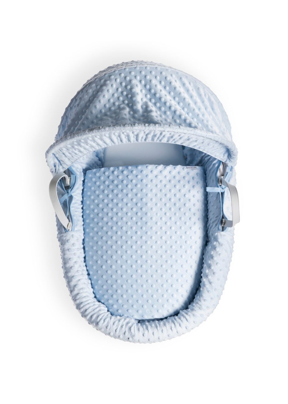 Clair de Lune Blue Dimple Wicker Moses Basket With Deluxe Rocking Stand