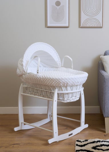 Clair de Lune White Dimple Wicker Moses Basket  with Deluxe Rocking Stand