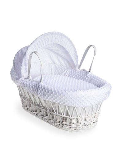 Clair de Lune White Dimple Wicker Moses Basket with Deluxe Rocking Stand