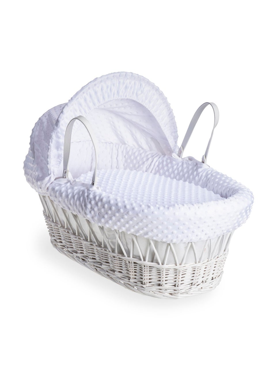 Clair de Lune White Dimple Wicker Moses Basket with Deluxe Rocking Stand