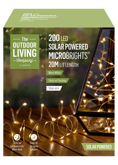 Premier Decorations 200 Warm White LED Solar Powered Microbrights (20m)