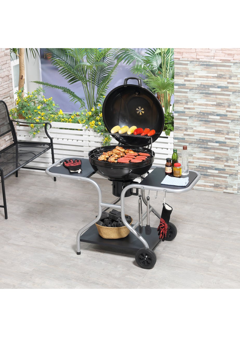 Outsunny Charcoal Trolley Barbecue Grill with Wheels (126cm x 52cm x 96cm)