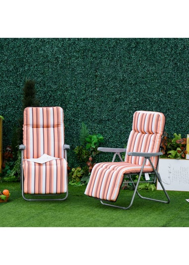 Outsunny Set of 2 Garden Patio Foldable Sun Recliners Loungers