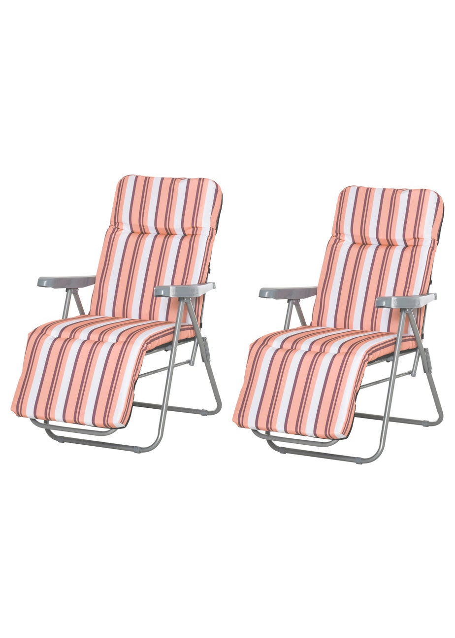 Outsunny Set of 2 Garden Patio Foldable Sun Recliners Loungers