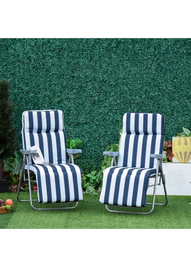Outsunny Set of 2 Garden Patio Foldable Sun Recliners Loungers