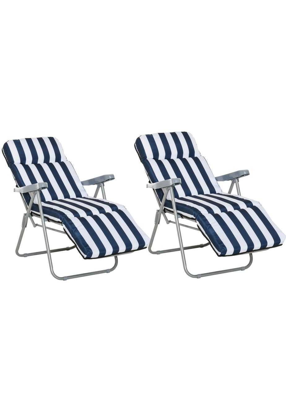 Outsunny Set of 2 Garden Patio Foldable Sun Recliners Loungers