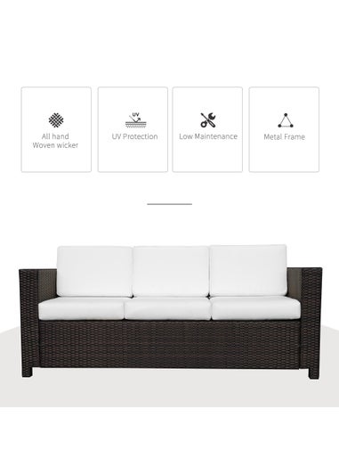 Outsunny Rattan Wicker 3 Seater Sofa with 10 cm Thick Padded Cushion