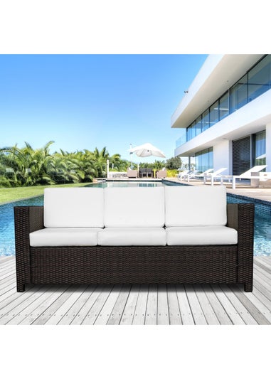Outsunny Rattan Wicker 3 Seater Sofa with 10 cm Thick Padded Cushion