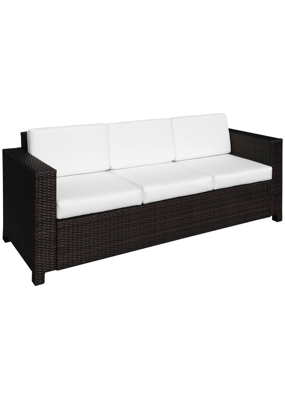 Outsunny Rattan Wicker 3 Seater Sofa with 10 cm Thick Padded Cushion