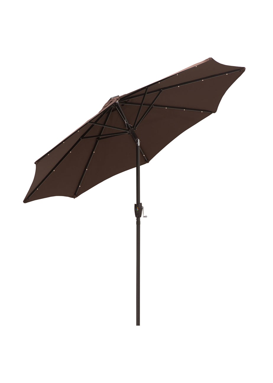 Outsunny Φ2.7m Garden 24 LED Light Parasol Solar Outdoor Tilt Sun Umbrella Patio Sun Shade-Brown