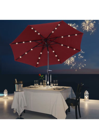 Outsunny Φ2.7m Garden 24 LED Light Parasol Solar Outdoor Tilt Sun Umbrella Patio Sun Shade-Red