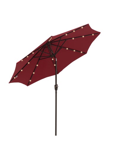 Outsunny Φ2.7m Garden 24 LED Light Parasol Solar Outdoor Tilt Sun Umbrella Patio Sun Shade-Red