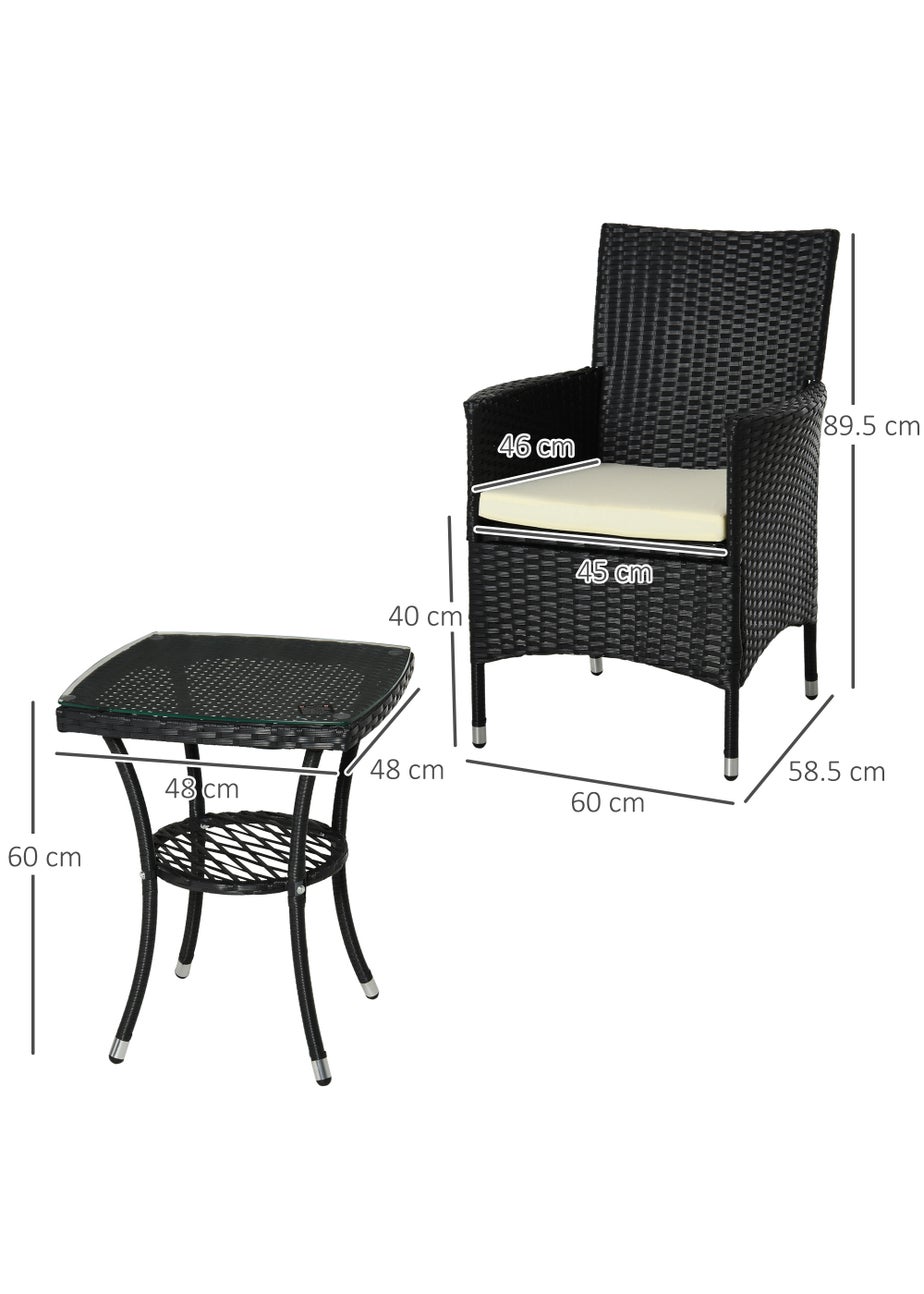 Outsunny 3 Piece Rattan Garden Bistro Furniture Set