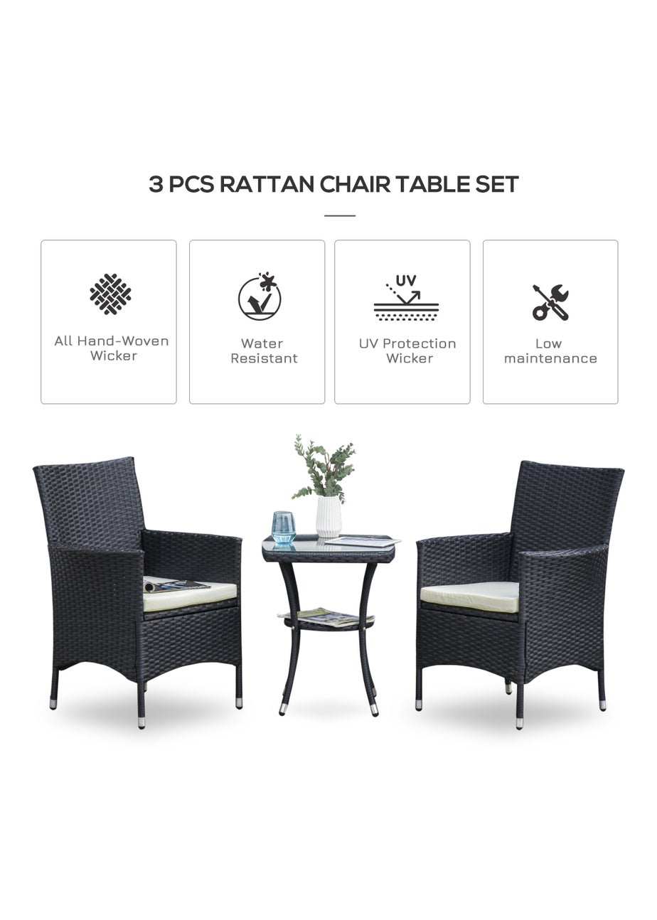 Outsunny 3 Piece Rattan Garden Bistro Furniture Set