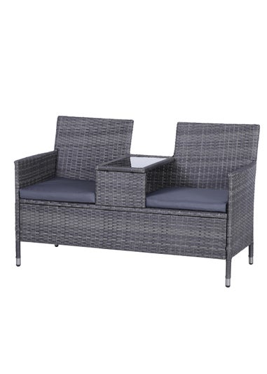 Outsunny Garden Rattan 2 Seater Companion Seat Wicker Love Seat Weave Partner Bench with Cushions