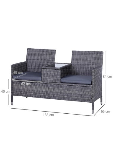 Outsunny Garden Rattan 2 Seater Companion Seat Wicker Love Seat Weave Partner Bench with Cushions